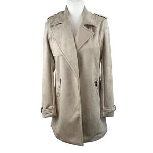Magaschoni Open Front Faux Suede Trench Coat Jacket Stone Beige XS NWT